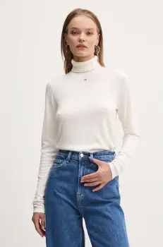 Tommy Jeans pulover femei, culoarea bej, cu guler, DW0DW19686 imagine