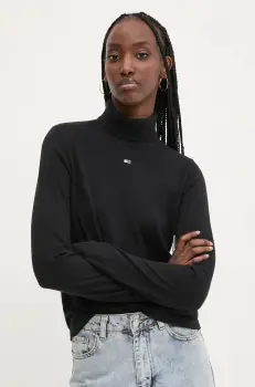 Tommy Jeans pulover femei, culoarea negru, cu guler, DW0DW19686 imagine