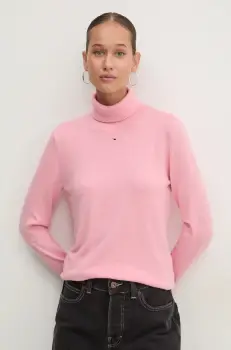 Tommy Jeans pulover femei, culoarea roz, cu guler, DW0DW19686 imagine