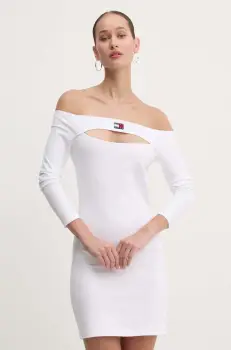 Tommy Jeans rochie culoarea alb, mini, mulata, DW0DW18461 imagine