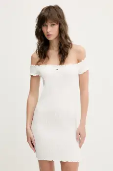 Tommy Jeans rochie culoarea alb, mini, mulata, DW0DW20298 imagine