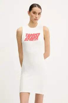 Tommy Jeans rochie culoarea alb, mini, mulata, DW0DW21351 imagine