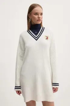 Tommy Jeans rochie culoarea bej, mini, drept, DW0DW19810 imagine