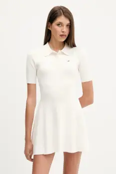 Tommy Jeans rochie culoarea bej, mini, evazati, DW0DW21471 imagine