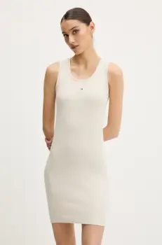 Tommy Jeans rochie culoarea bej, mini, mulata, DW0DW20674 imagine