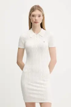 Tommy Jeans rochie culoarea bej, mini, mulata, DW0DW20874 imagine