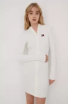 Tommy Jeans rochie culoarea bej, mini, mulata imagine