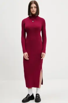 Tommy Jeans rochie culoarea bordo, maxi, mulata, DW0DW21910 imagine