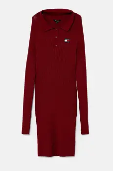 Tommy Jeans rochie culoarea bordo, mini, mulata, DW0DW18734 imagine