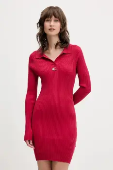 Tommy Jeans rochie culoarea bordo, mini, mulata, DW0DW22183 imagine
