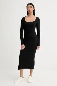 Tommy Jeans rochie culoarea negru, midi, drept, DW0DW21915 imagine