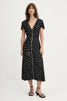 Tommy Jeans rochie culoarea negru, midi, evazati, DW0DW20884 imagine