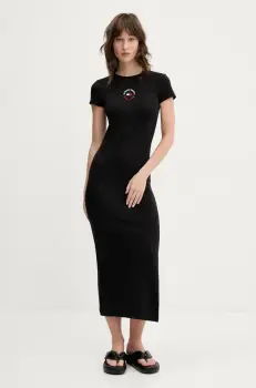 Tommy Jeans rochie culoarea negru, midi, mulata, DW0DW20384 imagine