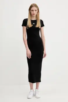 Tommy Jeans rochie culoarea negru, midi, mulata, DW0DW20873 imagine