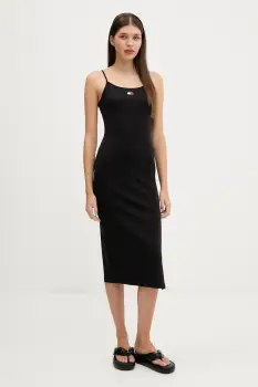 Tommy Jeans rochie culoarea negru, midi, mulata, DW0DW21170 imagine