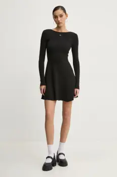 Tommy Jeans rochie culoarea negru, mini, evazati, DW0DW19469 imagine