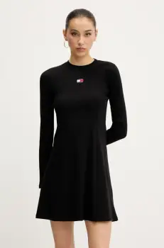 Tommy Jeans rochie culoarea negru, mini, evazati, DW0DW20666 imagine