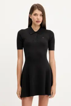 Tommy Jeans rochie culoarea negru, mini, evazati, DW0DW21471 imagine