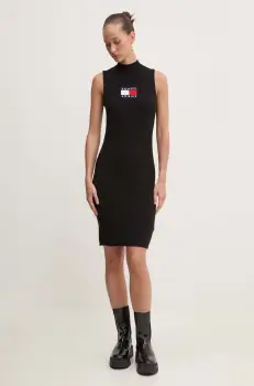 Tommy Jeans rochie culoarea negru, mini, mulata, DW0DW18607 imagine