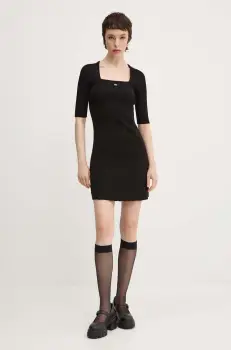Tommy Jeans rochie culoarea negru, mini, mulata, DW0DW18732 imagine