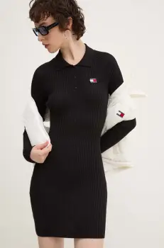 Tommy Jeans rochie culoarea negru, mini, mulata, DW0DW18734 imagine