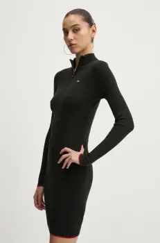 Tommy Jeans rochie culoarea negru, mini, mulata, DW0DW19490 imagine