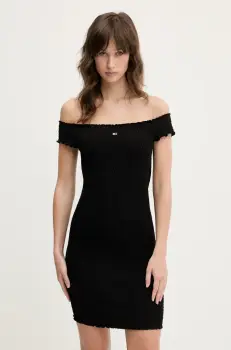 Tommy Jeans rochie culoarea negru, mini, mulata, DW0DW20298 imagine
