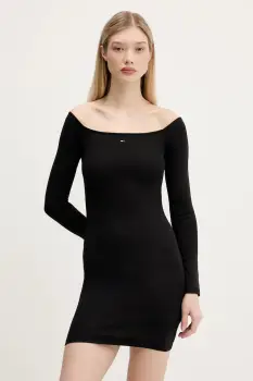 Tommy Jeans rochie culoarea negru, mini, mulata, DW0DW20870 imagine