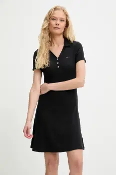 Tommy Jeans rochie culoarea negru, mini, mulata, DW0DW21172 imagine