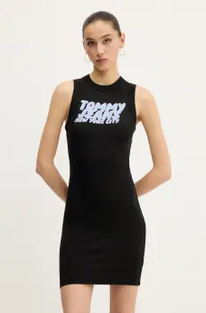 Tommy Jeans rochie culoarea negru, mini, mulata, DW0DW21351 imagine