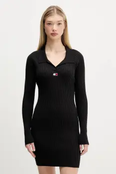 Tommy Jeans rochie culoarea negru, mini, mulata, DW0DW22183 imagine