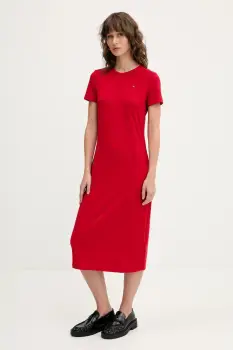 Tommy Jeans rochie culoarea rosu, midi, evazata, DW0DW19721 imagine