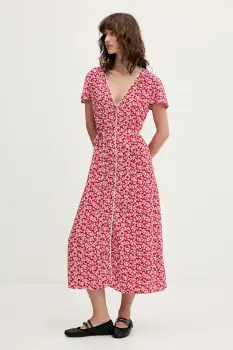 Tommy Jeans rochie culoarea rosu, midi, evazati, DW0DW20884 imagine