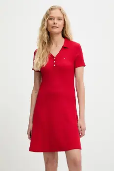 Tommy Jeans rochie culoarea rosu, mini, mulata, DW0DW21172 imagine