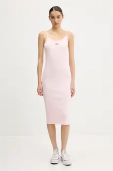 Tommy Jeans rochie culoarea roz, midi, mulata, DW0DW20330 imagine