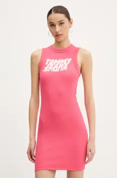 Tommy Jeans rochie culoarea roz, mini, mulata, DW0DW21351 imagine