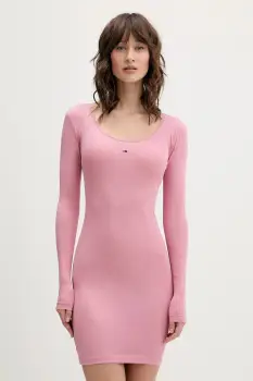 Tommy Jeans rochie culoarea roz, mini, mulata, DW0DW21508 imagine