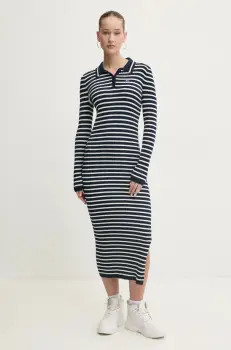 Tommy Jeans rochie din amestec de lana culoarea bleumarin, maxi, mulata, DW0DW19476 imagine