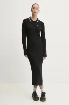 Tommy Jeans rochie din amestec de lana culoarea negru, maxi, mulata, DW0DW19476 imagine