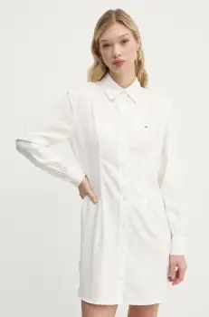 Tommy Jeans rochie din bumbac culoarea alb, mini, drept, DW0DW20471 imagine