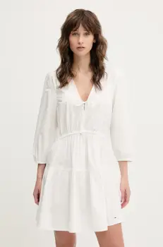 Tommy Jeans rochie din bumbac culoarea alb, mini, evazati, DW0DW20341 imagine