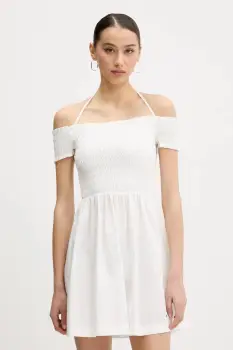 Tommy Jeans rochie din bumbac culoarea alb, mini, evazati, DW0DW20343 imagine