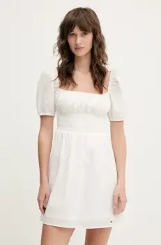 Tommy Jeans rochie din bumbac culoarea alb, mini, evazati, DW0DW21334 imagine