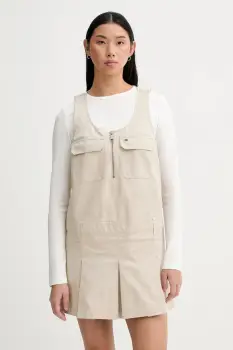 Tommy Jeans rochie din bumbac culoarea bej, mini, evazati, DW0DW21949 imagine