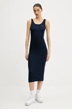 Tommy Jeans rochie din bumbac culoarea bleumarin, midi, mulata, DW0DW19477 imagine