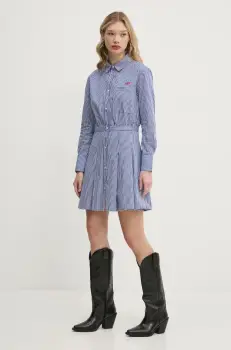 Tommy Jeans rochie din bumbac culoarea bleumarin, mini, evazati, DW0DW20470 imagine