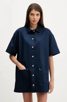 Tommy Jeans rochie din bumbac culoarea bleumarin, mini, oversize, DW0DW22531 imagine