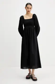 Tommy Jeans rochie din bumbac culoarea negru, midi, evazati, DW0DW21335 imagine