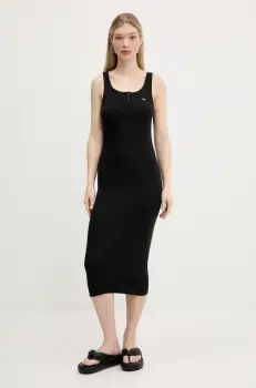 Tommy Jeans rochie din bumbac culoarea negru, midi, mulata, DW0DW19477 imagine