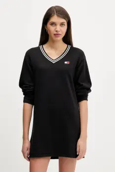Tommy Jeans rochie din bumbac culoarea negru, mini, drept, DW0DW21909 imagine
